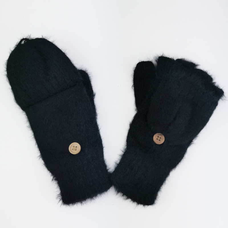 прч1010-65 Варежки-перчатки с пуговкой черные