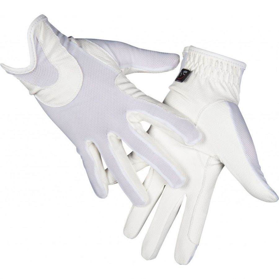 Перчатки для верховой езды -Grip Mesh- Фигурная отделка. HKM/ Белые S