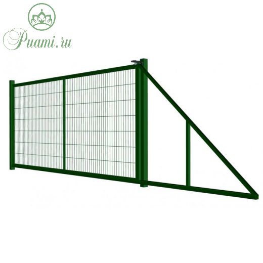 Ворота откатные с сетчатым заполнением УНИВЕРСАЛ 4х1,8 м, с проушиной, цвет зеленый