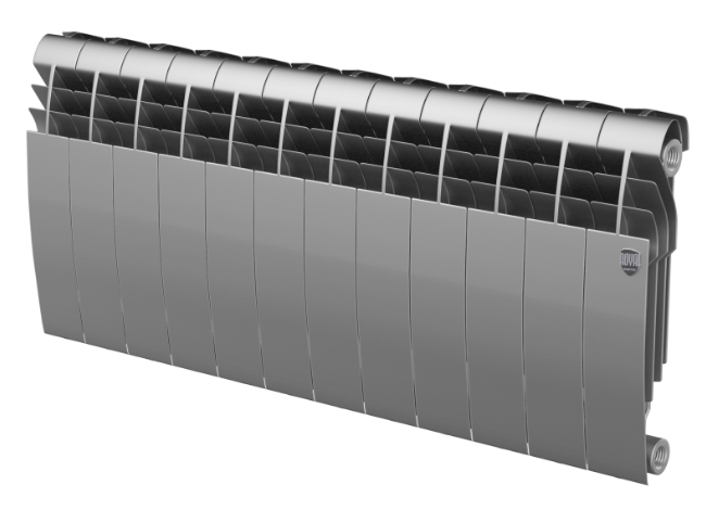Радиатор биметаллический Royal Thermo BiLiner 350 Silver Satin – 12 секций, 13 м2, боковое подключение