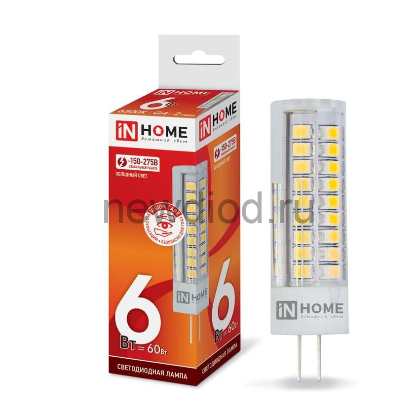 Лампа светодиодная LED-JCD 6Вт 230В G4 6500К 570Лм IN HOME