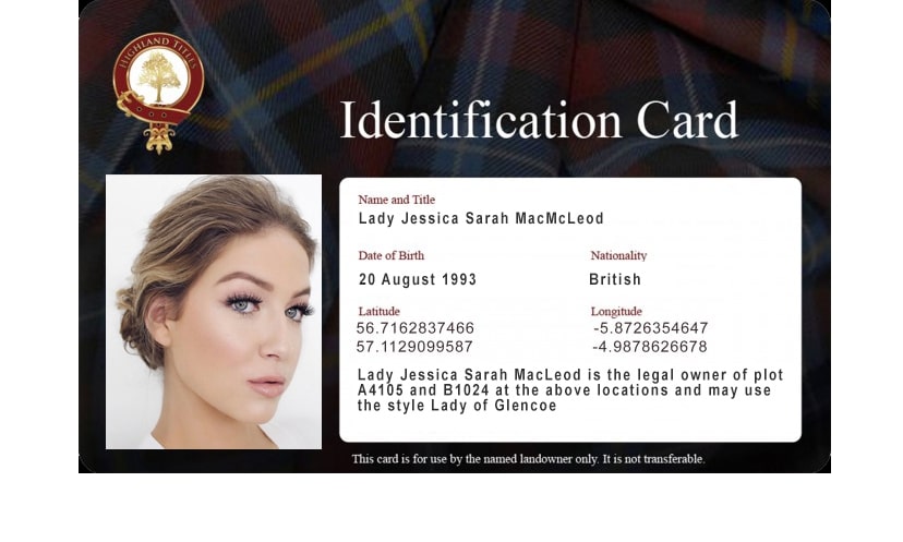 Идентификационная карта с Вашей фотографией для Лордов и Леди Glencoe (Шотландия)