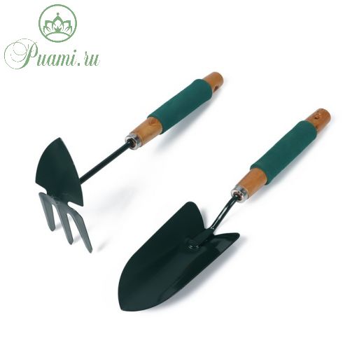 Набор садового инструмента, 2 предмета: совок, мотыжка, длина 36 см. деревянные ручки с поролоном