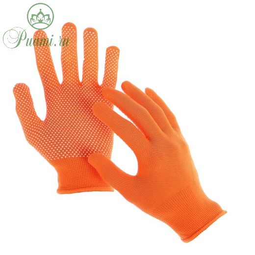 Перчатки, х/б с нейлоновой нитью, с ПВХ точками, размер 9, оранжевые, «Точка», Greengo
