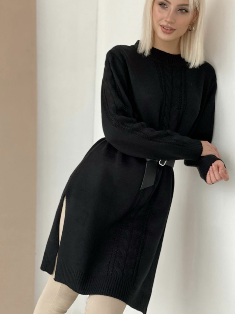 5152 Платье-свитер с косами чёрное
