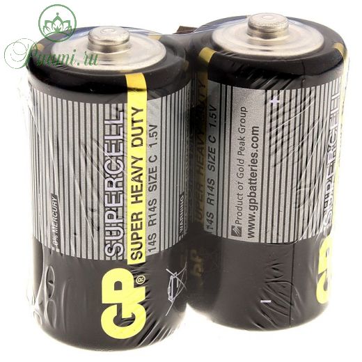 Батарейка солевая GP Supercell Super Heavy Duty, C, 14S / R14, 1.5В, спайка, 2 шт.
