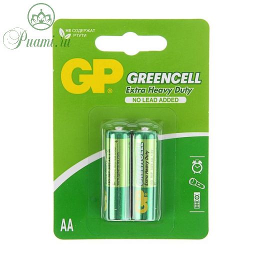 Батарейка солевая GP Greencell Extra Heavy Duty, AA, R6-2BL, 1.5В, блистер, 2 шт.