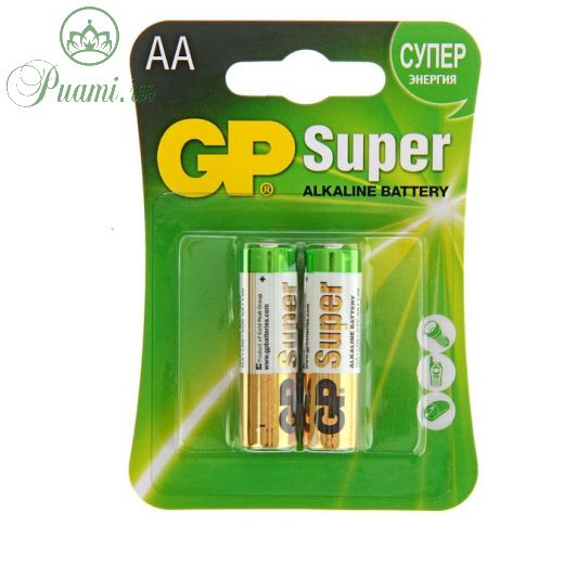 Батарейка алкалиновая GP Super, AA, LR6-2BL, 1.5В, блистер, 2 шт.