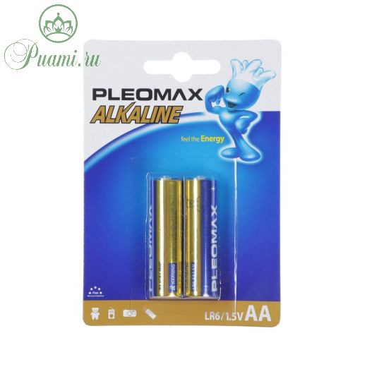 Батарейка алкалиновая Pleomax, AA, LR6-2BL, 1.5В, блистер, 2 шт.