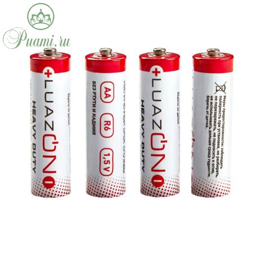 Батарейка солевая LuazON Heavy Duty, AA, R6, спайка, 4 шт