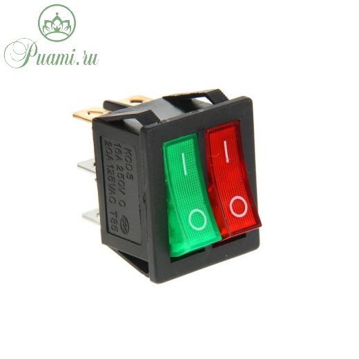 Выключатель клавишный REXANT RWB-511, 15А (6с), 250 В, ON-OFF, с подсветкой, красный/зеленый