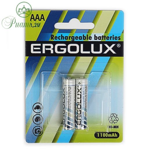 Аккумулятор Ergolux, AAA, Ni-Mh, HR03-2BL (NH-AAA1100BP2), 1.2В, 1100 мАч, блистер, 2 шт.