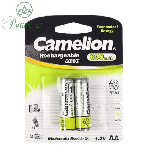 Аккумулятор Camelion, AA, Ni-Cd, KR6-2BL (NC-AA600BP2), 1.2В, 600 мАч, блистер, 2 шт.