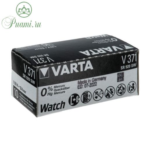 Батарейка цинковая Varta, V371 (SR920SW/G6)-1BL, 1.55В , блистер, 1 шт.
