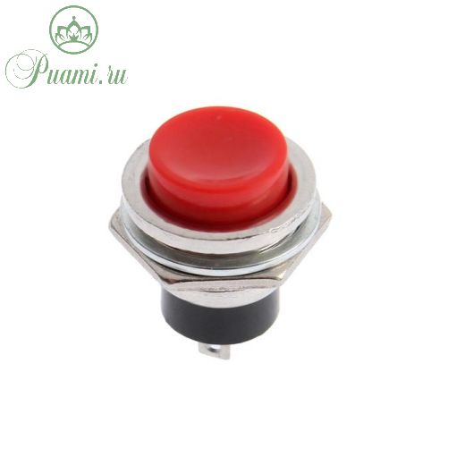 Выключатель-кнопка, 250 В, 2 А, ON-OFF, 2с, d=16,2 мм, без фиксации, металл, красная