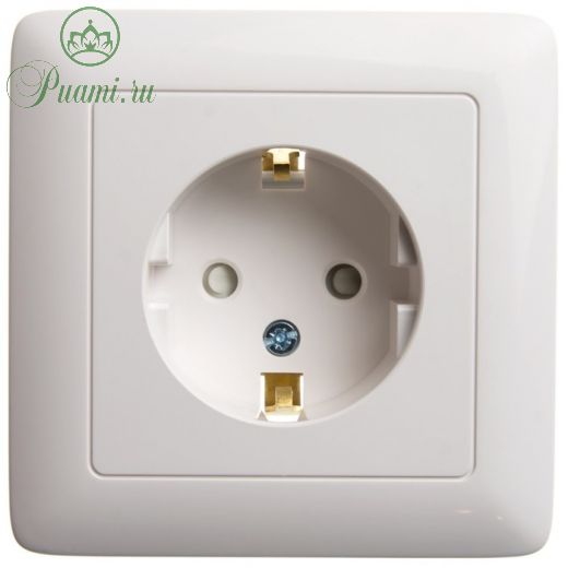 Розетка SE "Хит", 16 А, 250 В, встраиваемая, с з/к, шторки, IP20, белая, RS16-136-B