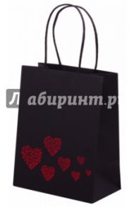 Пакет подарочный "Сердечки на черном" (18х10х23 см) (45576)