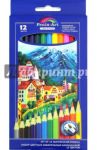 Цветные акварельные карандаши "Город" (12 штук, деревянные, шестигранные) (39630-30)