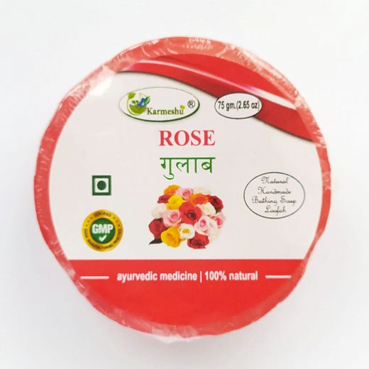Мыло аюрведическое с натуральной мочалкой Роза | 75 г | Karmeshu