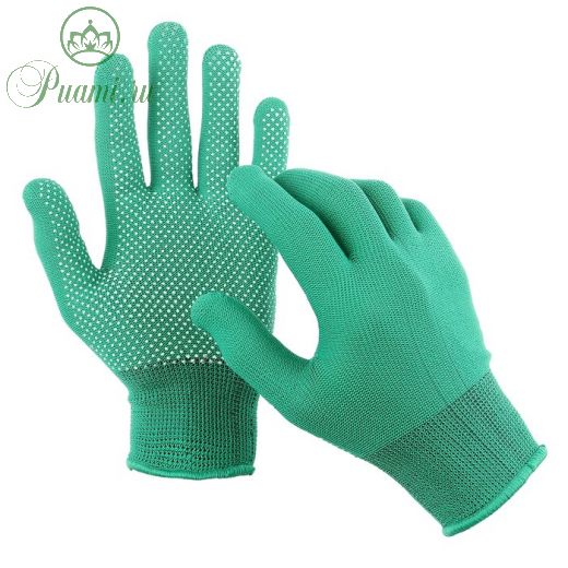 Перчатки, х/б, с нейлоновой нитью, с ПВХ точками, размер 9, зелёные, «Точка», Greengo