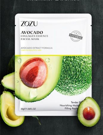 Маска тканевая с экстрактом авокадо и коллагеном, ZOZU 30гр