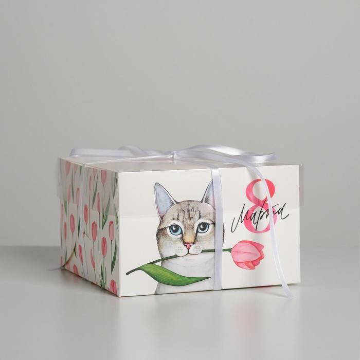 Коробка на 6 капкейков «8 Марта!», 16 × 16 × 10 см