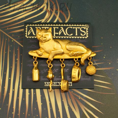 Брошь "Запасливый котик" цвет золота (JJ США)
