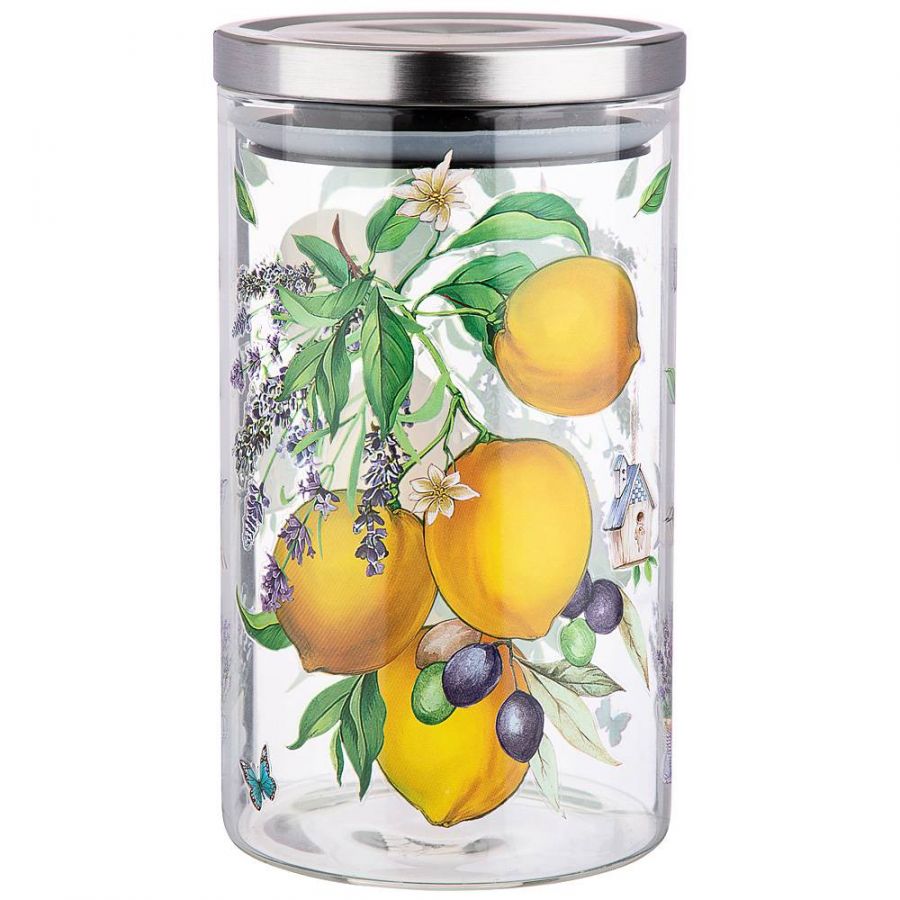 Емкость для сыпучих "Прованс лимоны" , 1200 мл боросиликатное стекло
