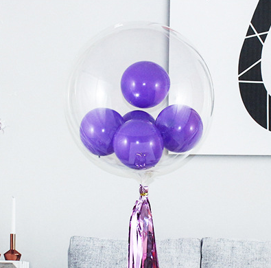 Шар Bobo, 20 дюймов, прозрачный шар  с фиолетовыми шариками внутри