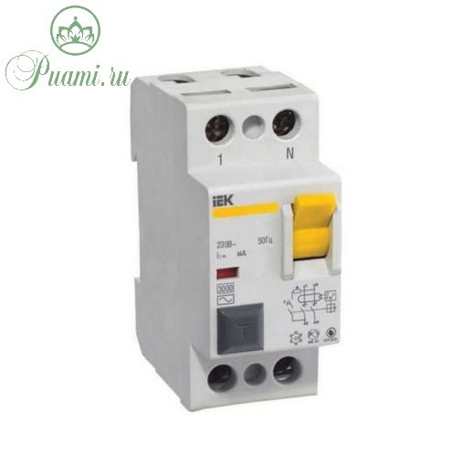 УЗО IEK, двухполюсный, 25 A, 300 mA, тип AC, ВД1-63, MDV10-2-025-300