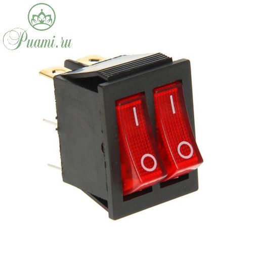 Выключатель клавишный REXANT RWB-511, двойной, 250 В, 15А (6с), ON-OFF, красный, с подсветк.