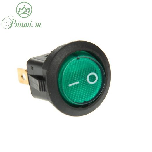 Выключатель клавишный REXANT RWB-214, круглый, 250В, 6А (3с), ON-OFF, зеленый, с подсветкой