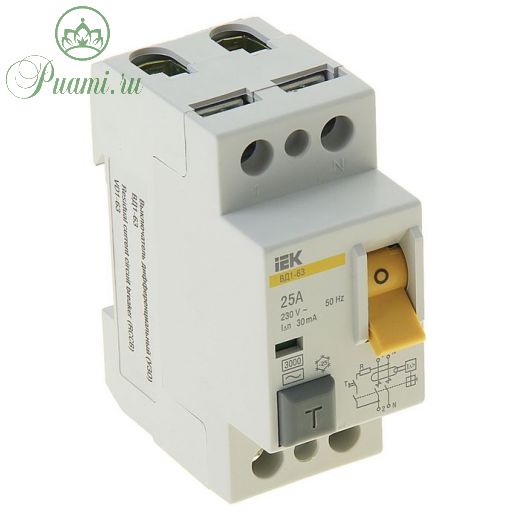Выключатель диф. тока IEK MDV10-2-025-030, 2п, 25А, 30мА, тип AC ВД1-63