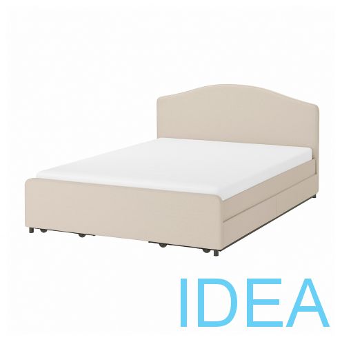 HAUGA ХАУГА Кровать с обивкой,4 кроватных ящика 140x200 см
