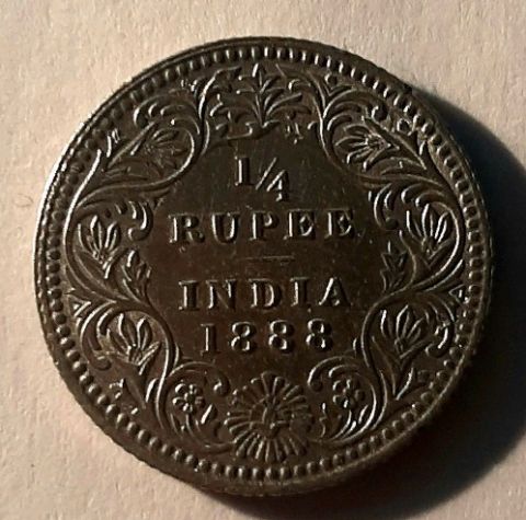 1/4 рупии 1888 Индия Великобритания Редкий год AUNC