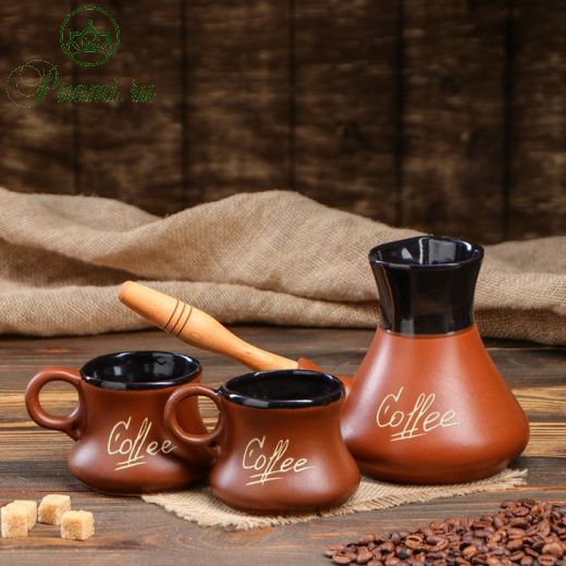 Кофейный набор 3 предмета, коричневый, турка 0.65 л, чашка 0.2 л,1 сорт