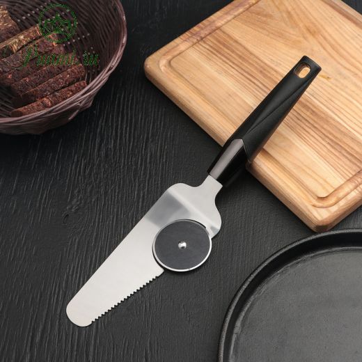 Нож-лопатка для пиццы Доляна «Хром», 29?6,5 см, цвет чёрный