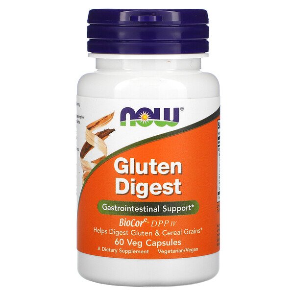Now Foods, Gluten Digest, добавка для переваривания глютена, 60 растительных капсул