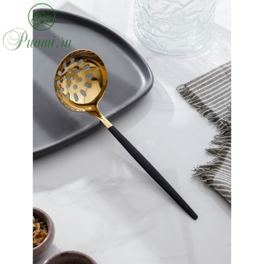 Шумовка Magistro «Грэйс», 24,5 см, цвет ручки черный, цвет головы золотой