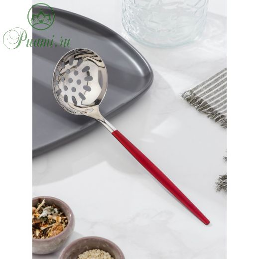 Шумовка Magistro «Грэйс», 24,5 см, цвет ручки красный, цвет головы серебряный