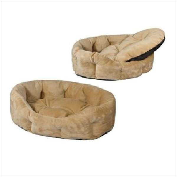 Лежак для кошек и собак Yami-Yami овальный пухлый с подушкой бежевый 50х40х16см