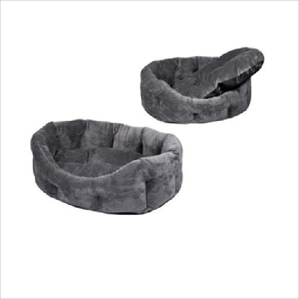 Лежак для кошек и собак Yami-Yami овальный пухлый с подушкой серый 47х38х17см