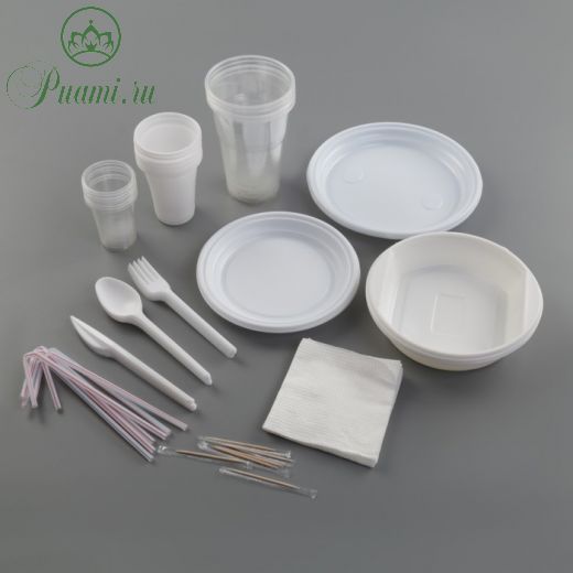 Набор одноразовой посуды «Биг-Пак №1», 6 персон, цвет белый
