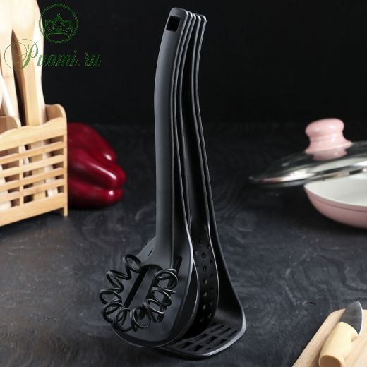 Набор кухонных принадлежностей Доляна «ассорти», 33 см, цвет чёрный