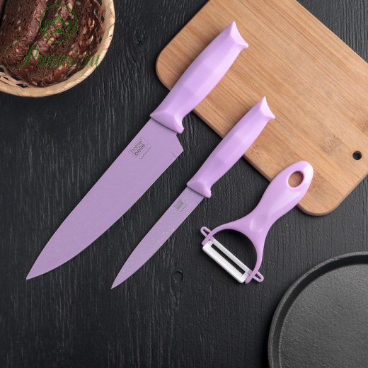 Набор ножей с антиналипающим покрытием Grape, керамическая овощечистка, цвет фиолетовый
