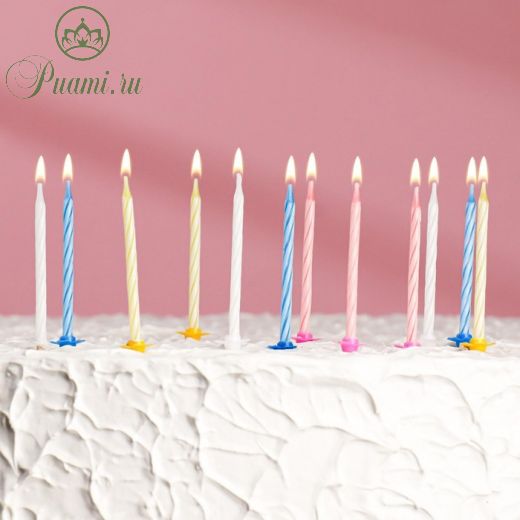 Свечи для торта «Спираль», 6 см, набор: 24 шт и 12 подставок