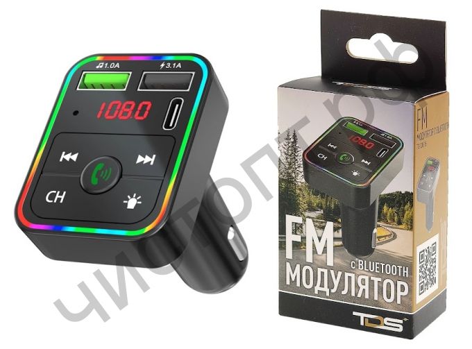 FM модулятор MP3 TS-CAF15 подсветка RGB (Bluetooth) 2 USB, один 3,1А + выход TYPE-C для зарядки