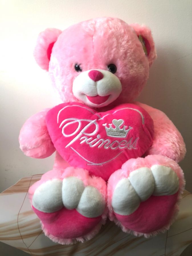 Медведь розовый с сердцем 80 см