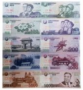 Северная Корея КНДР ОБРАЗЦЫ (Набор 10 банкнот) 5+10+50+100+200+500+1000+2000+5000+5000 вон UNC