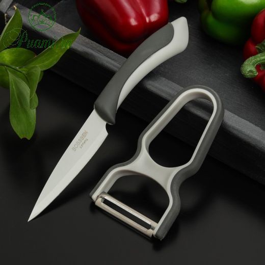 Набор кухонных принадлежностей Faded, 2 предмета: нож 8,5 см, овощечистка, цвет серый